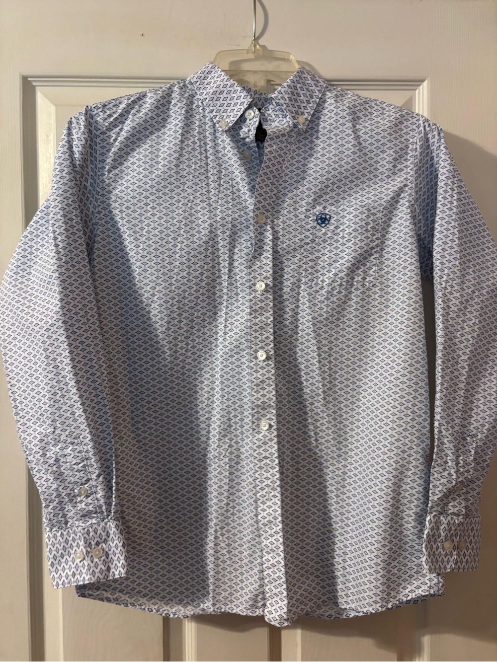 Ariat Youth White and Blue Button-Down Shirt with Micro-Pattern